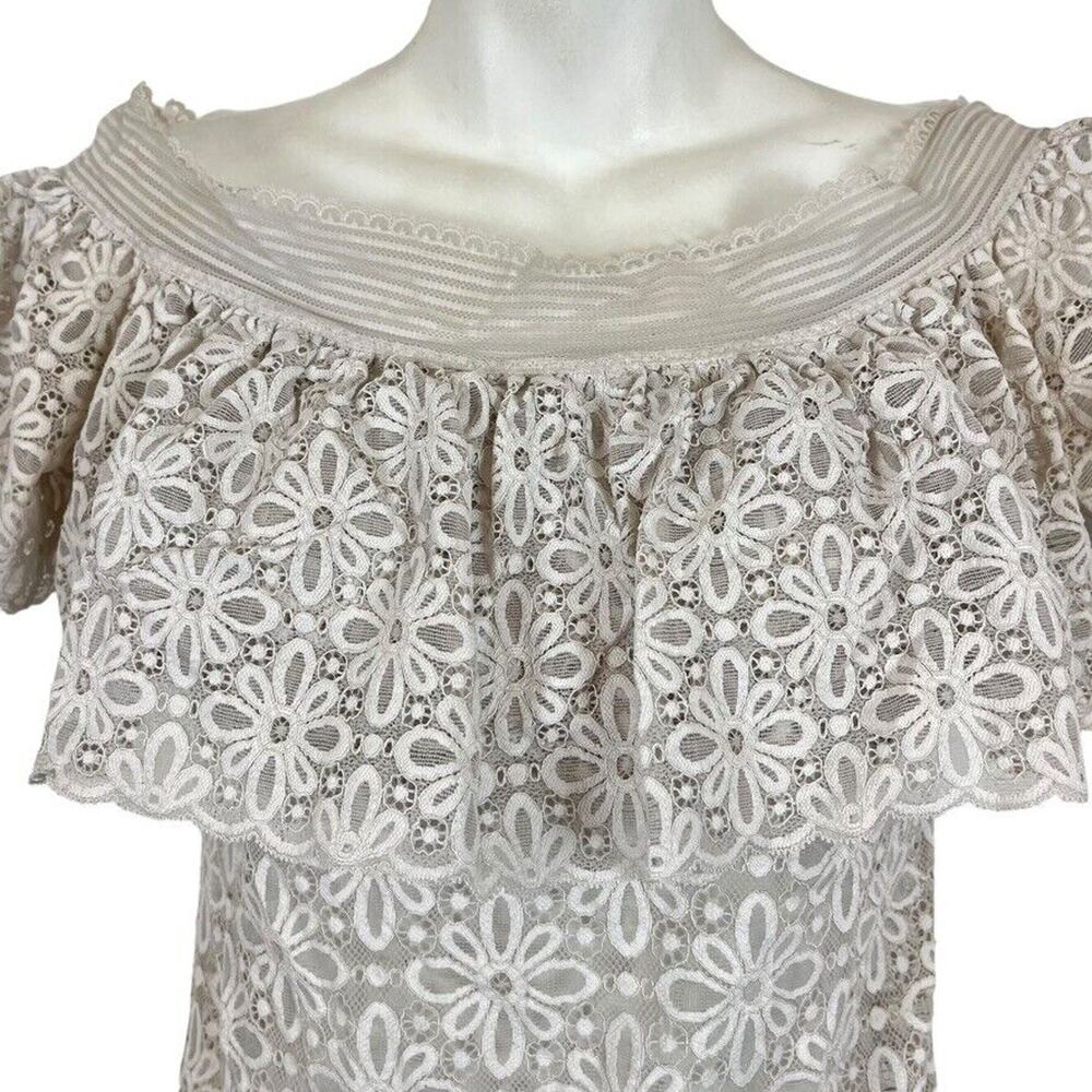 Victorias Secret Light Gray Lace Off The Shoulder Sheer Bodysuit Top Floral M - Picture 7 of 16
